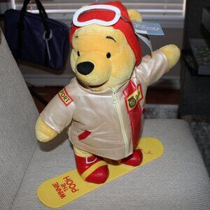 vintage 90s Winnie The Pooh 14" Snowboarding Skiing plush toy China Airlines